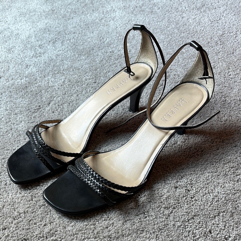 Lauren Black Strappy Heels for Women